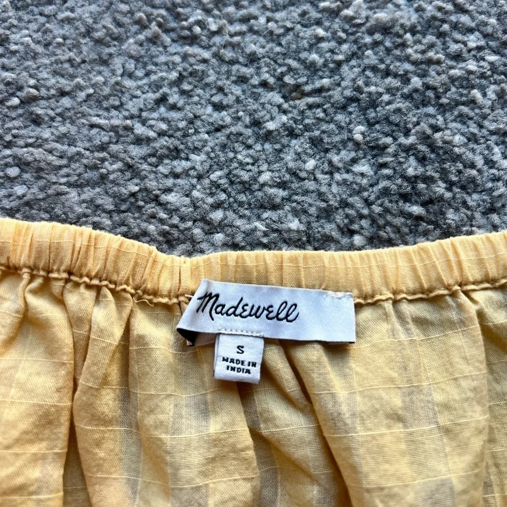 Madewell Gold Smocked Puff Sleeve Top
